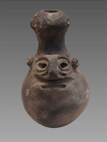 Pre-Columbian Taíno Carved Anthropomorphic Pottery Vessel Fluted