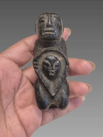 Hongshan Culture Carved Jade Kneeling Human Figure, Holding Carved Face