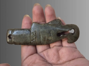 Ancient Jadiete Jade Carved Hook Amulet Pendant