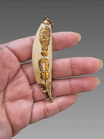 Antique Sea Lion Tooth Pendant With Symbols (Horseshoe, Clover, Elephant, Deity)