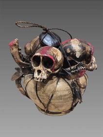 African Tribal Ritual Artifact – Vessel with Monkey Skulls