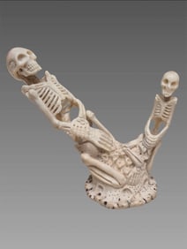 Antique Macabre Skeleton Carving