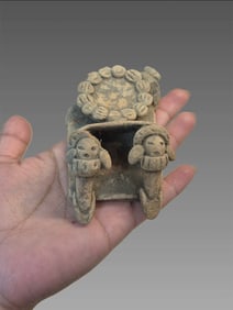 Pre-Columbian Pottery Mayan Sitting Figure With Faces
