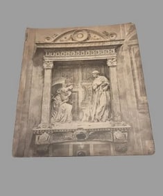 Black and White Lithograph of Renaissance Relief Sculpture, The Annunciation