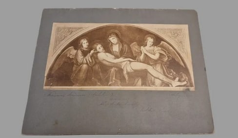 Antique Religious Lithograph The Pietà with Angels, 19th-Century