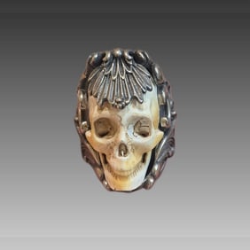 Handmade Silver Ring with Carved Skull, Victorian Style