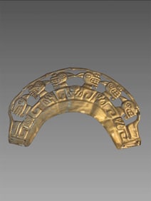 Pre-Columbian Style Gold Tone Crescent Pectoral with Animal Relief