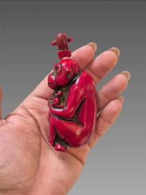 Antique Asian Red Coral Monkey Snuff Bottle