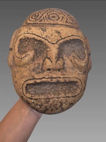 Pre-Columbian Taino Volcanic Stone Zemi Face Figure