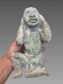 Pre-Columbian Carved Olmec Green Jade Kneeling Effigy Figure
