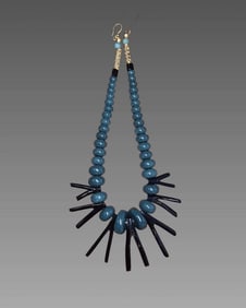 Custom Blue Jadeite Jade and Black Coral Necklace