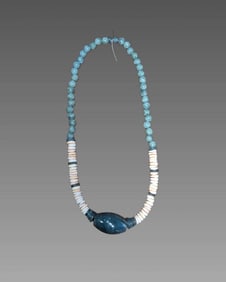 Pre-Columbian Style Blue Jade and Spondyllus Bead Necklace