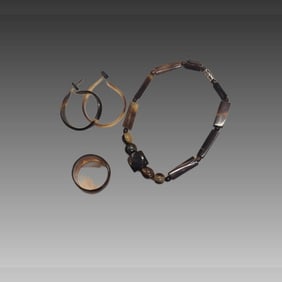 Antique Victorian Tortoise Jewelry Set, Bracelet, Earring, Ring