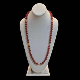 Antique Carnelian Beads With Gold Space Beads Necklace