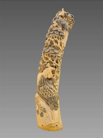 Antique Chinese Carving, Polychrome Peacocks