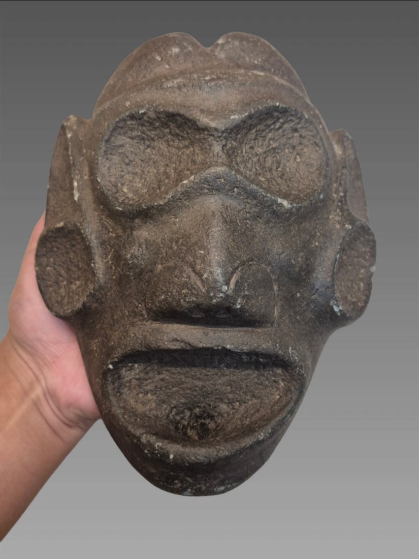 Pre-Columbian Taíno Volcanic Stone Zemi Head Effigy (1 of 8)