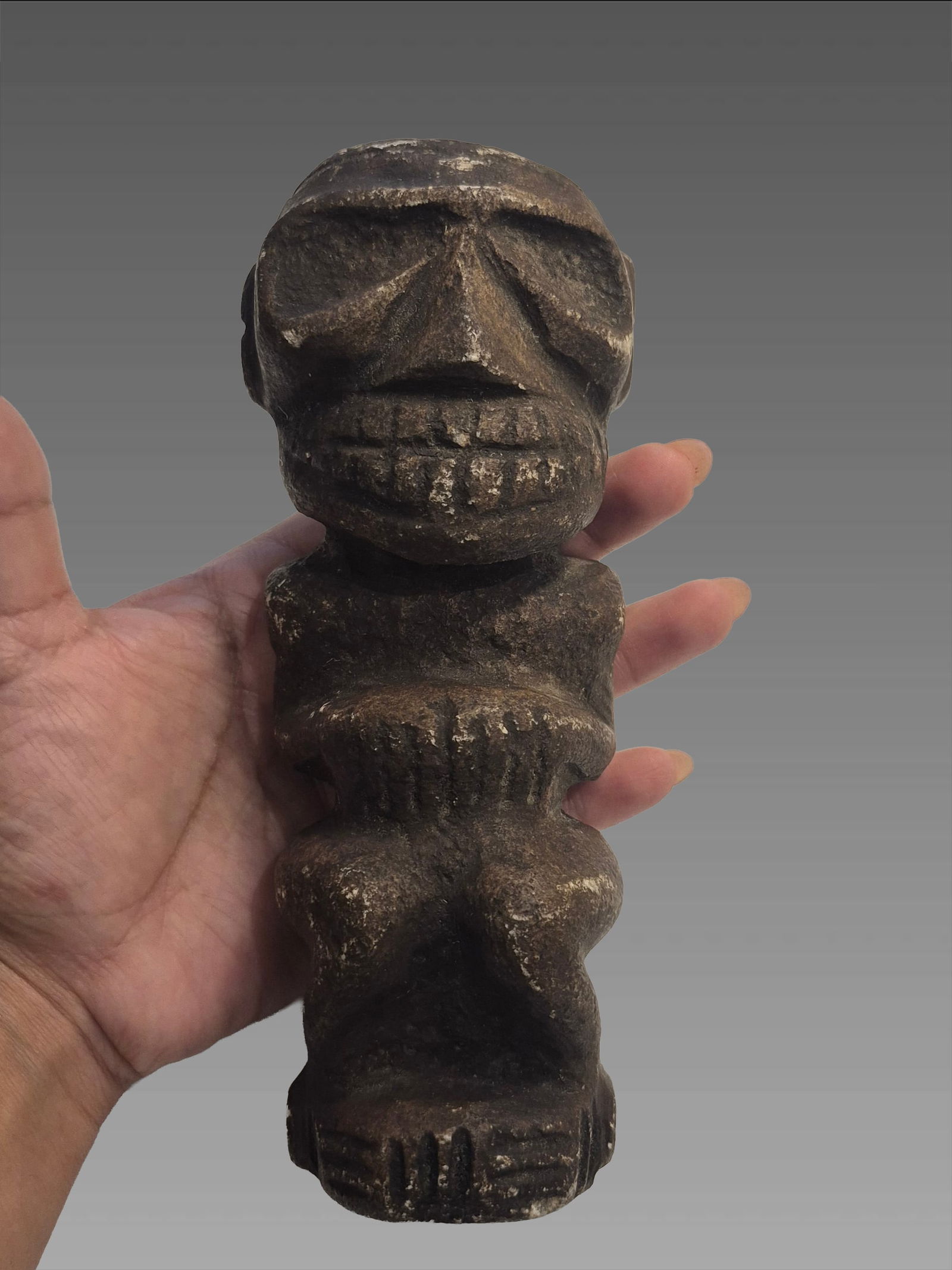 Pre-Columbian Taino Stone Carved Anthropomorphic Kneeling Idol (1 of 6)