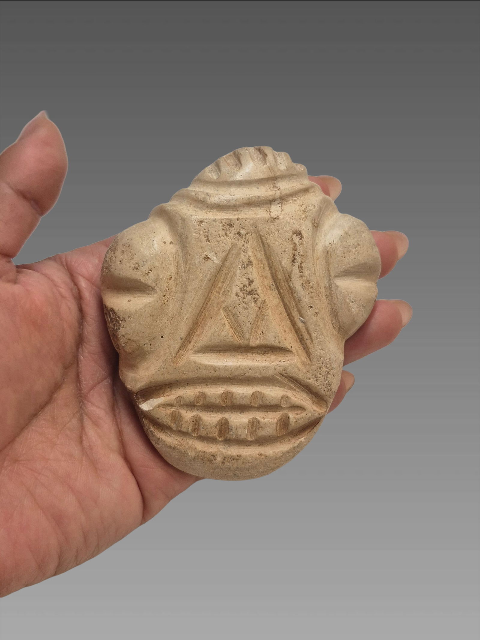 Pre-Columbian Taíno Stone Carved Maskette: 3"x3.5" Pre-Columbian Taíno Stone Carved Maskette