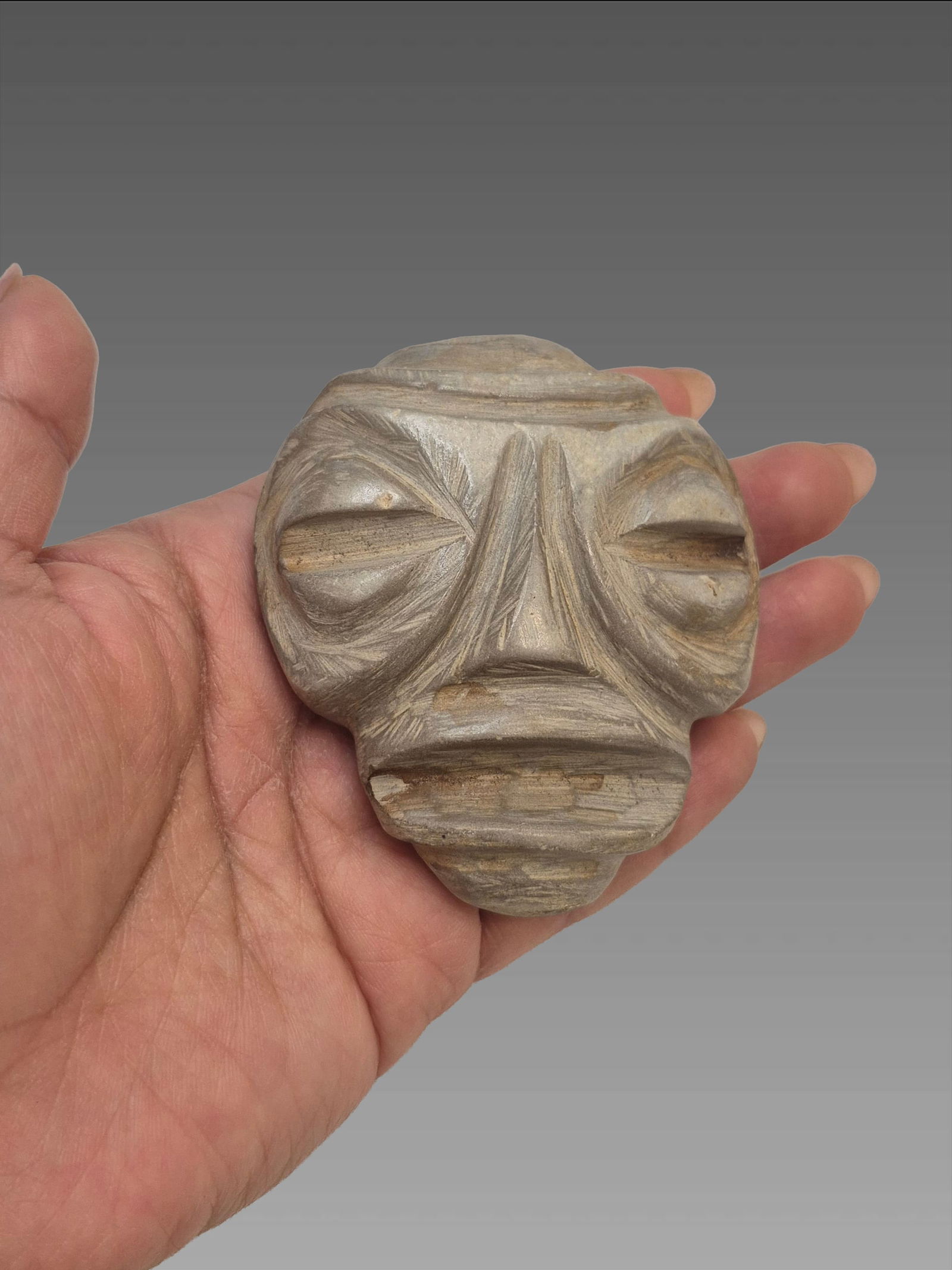 Pre-Columbian Taíno Stone Carved Maskette: 2.5"x3" Pre-Columbian Taíno Stone Carved Maskette