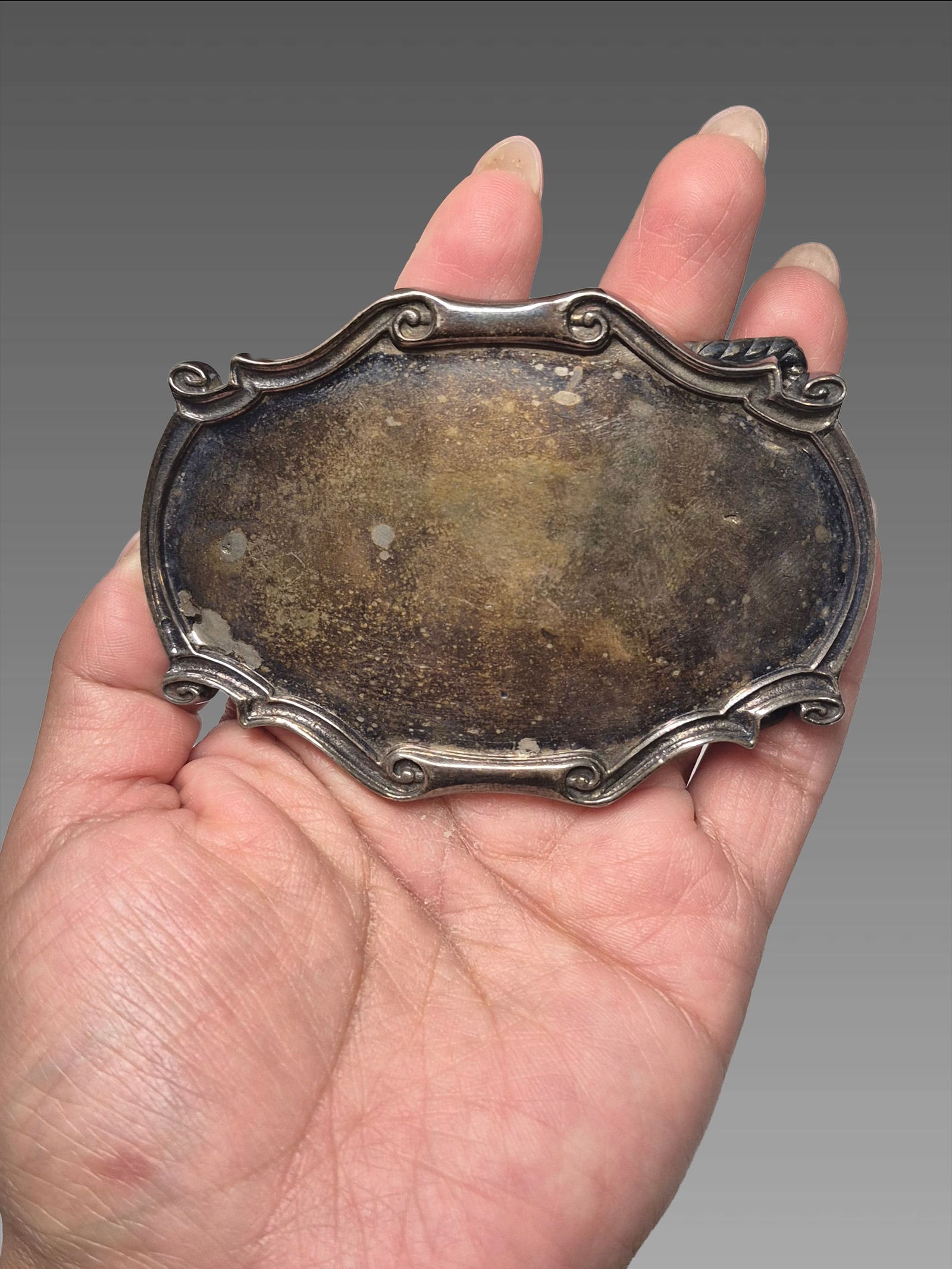 Antique Ornate Scalloped Edge Silver Belt Buckle, Solid Sterling Silver (1 of 5)