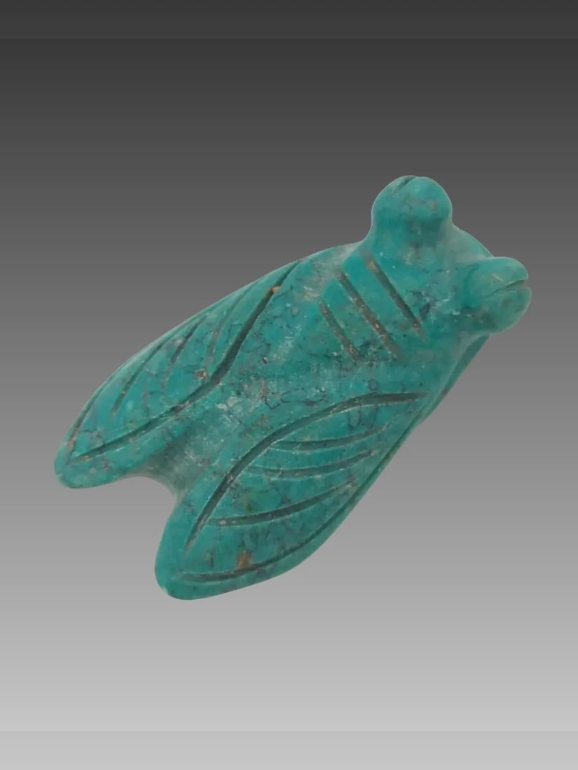 Ancient Hongshan Jade Carved Turquoise Cicada Pendant (1 of 9)