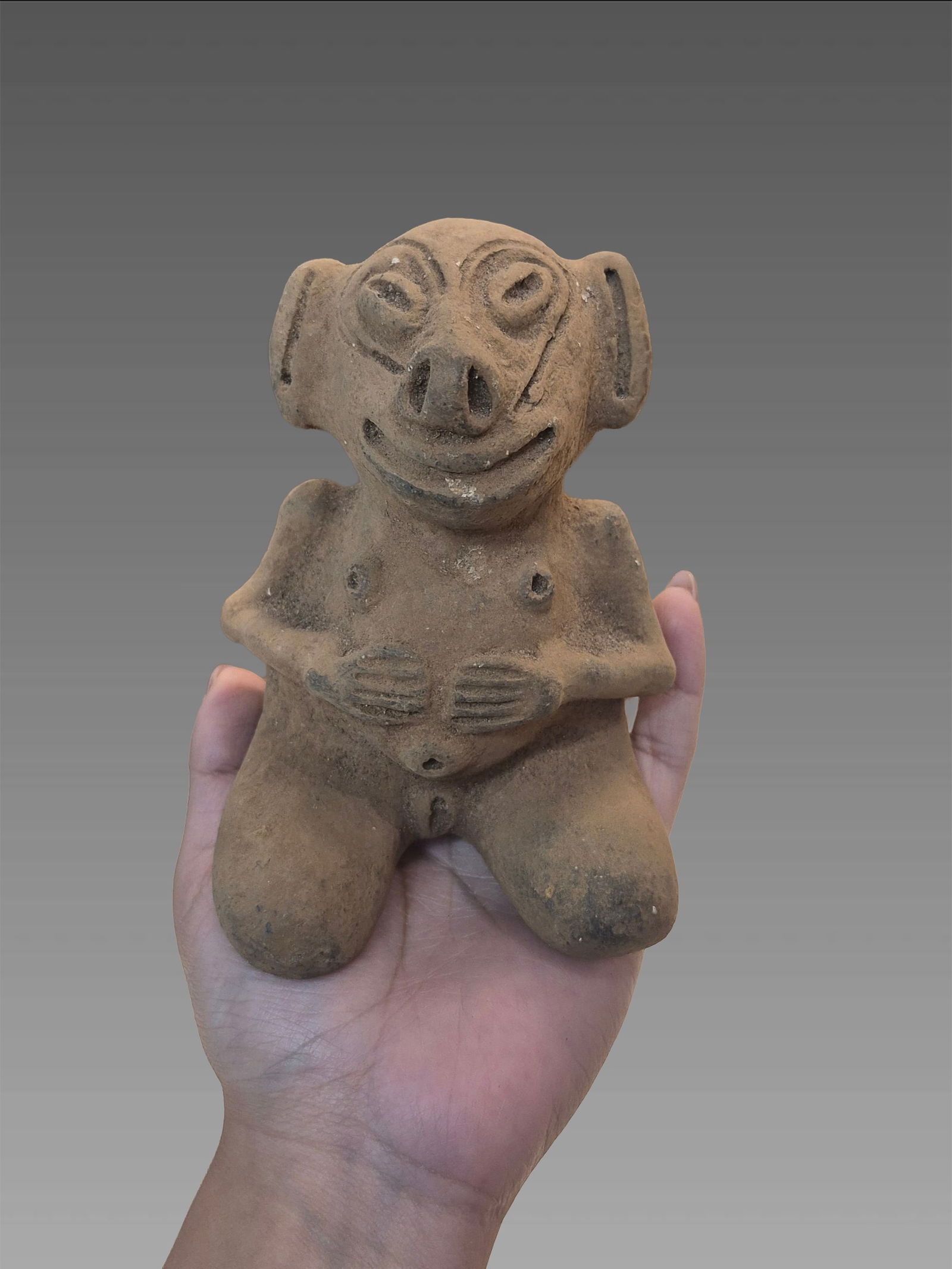 Pre-Columbian Taino Ceramic Zemi Spiritual Figure: 4"X5" Pre-Columbian Taino Ceramic Zemi Spiritual Figure