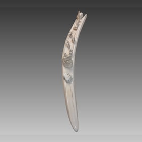 Antique Inuit Carved Walrus Tusk Dog Sled Sculpture