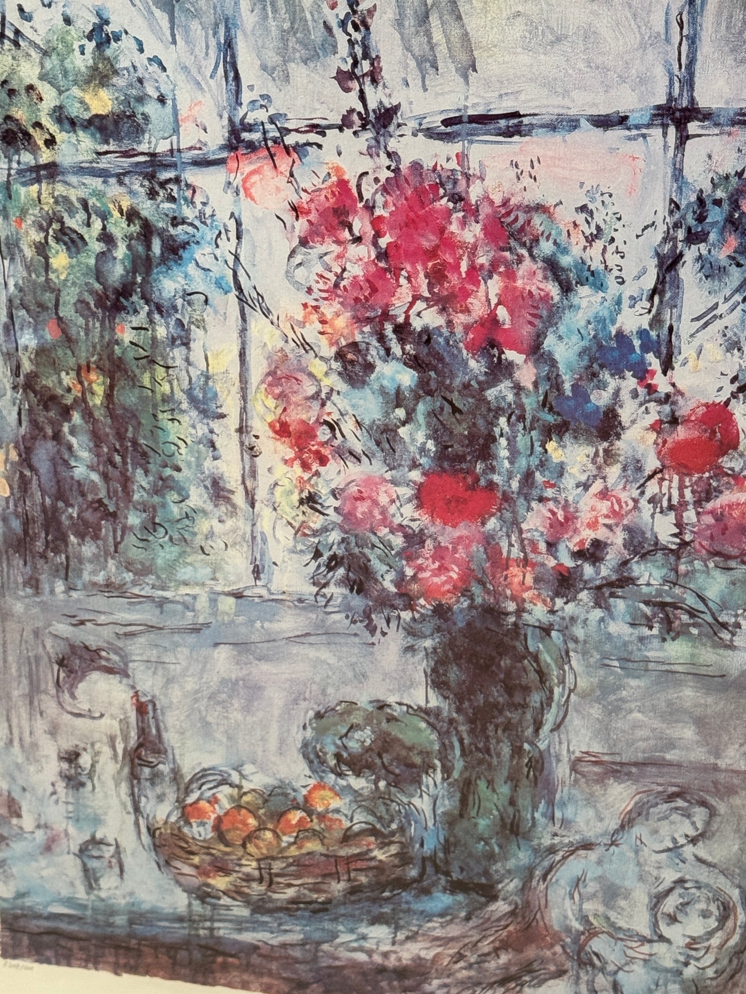 Window Bouquet - Lithrograph by Marc Chagall - Limited edition - No. 207 - Framed: Window Bouquet - Lithrograph by Marc Chagall - Limited edition - No. 207 - Framed