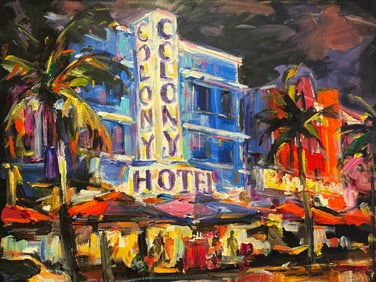 Ocean Drive at Night by Igor Korotash - Acrylic on Canvas - Signed Original - 39.5 x 40.5 in