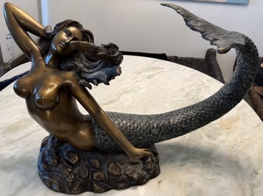 Large Bronze Mermaid Sculpture - 19 in Long
