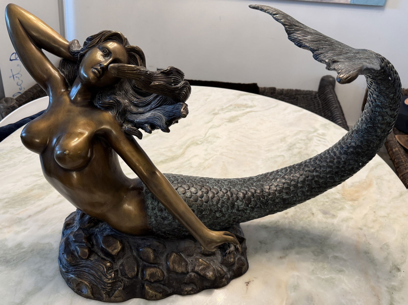 Large Bronze Mermaid Sculpture - 19 in Long (1 of 2)