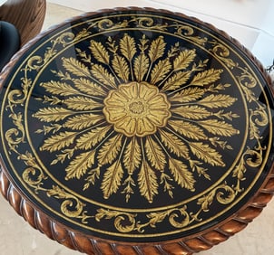 Hand Carved wooden round table with Glasstop
