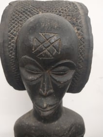 Hand Carved Wooden African Tribal Figure - Kneeling Woman - 32 in Tall