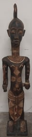 Hand Carved Wooden Baule Statue - Ivory Coast, 63 in Tall - Warrior with Knife - needs TLC