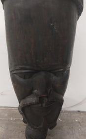 Hand Carved Wooden Bust with 3 Head footing - approx. 36 in