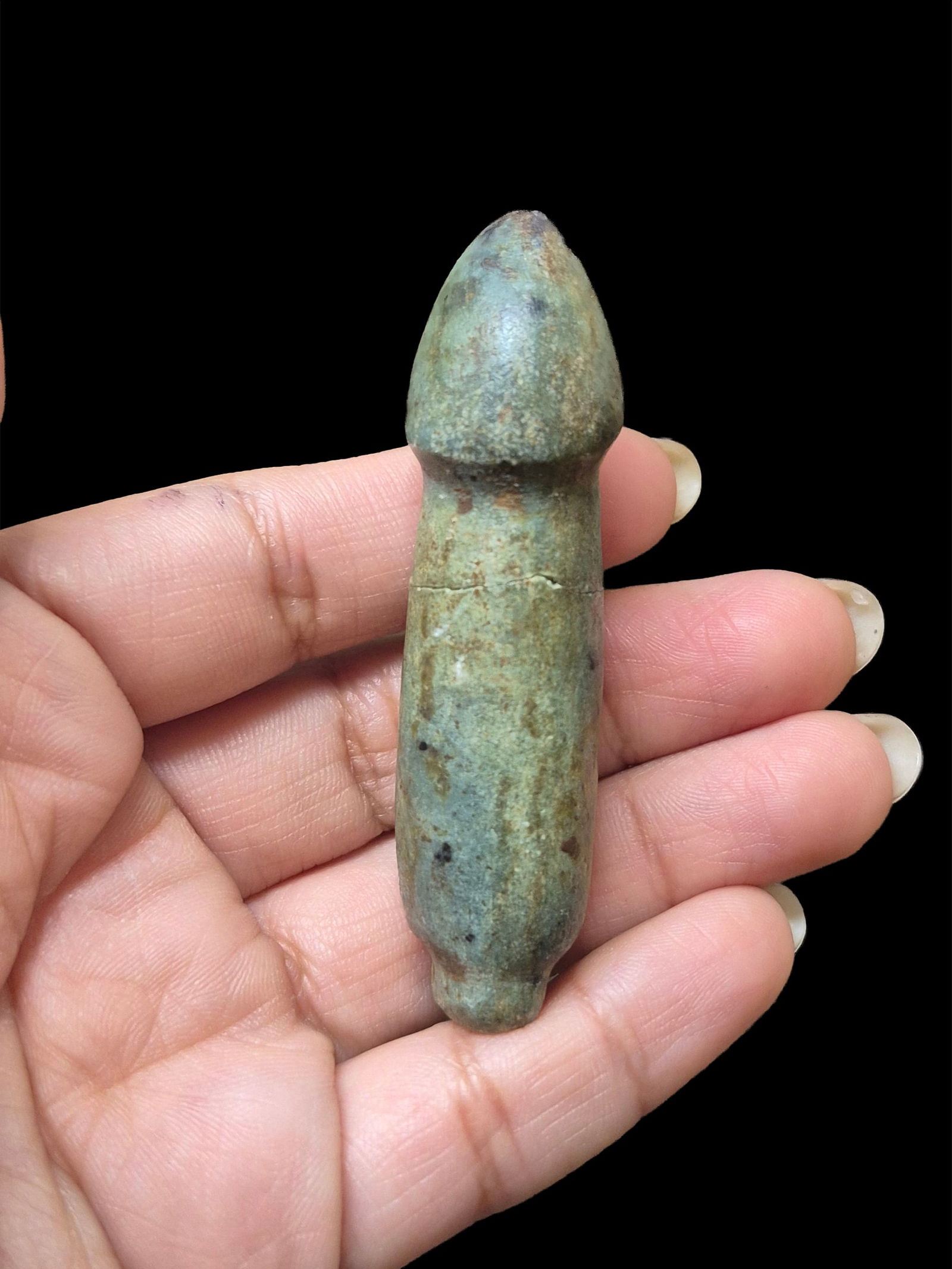 Pre-Columbian Carved Jade Pendant: 2.5"x5/8' Pre-Columbian Carved Jade Pendant, Mesoamerica 550-900 CE