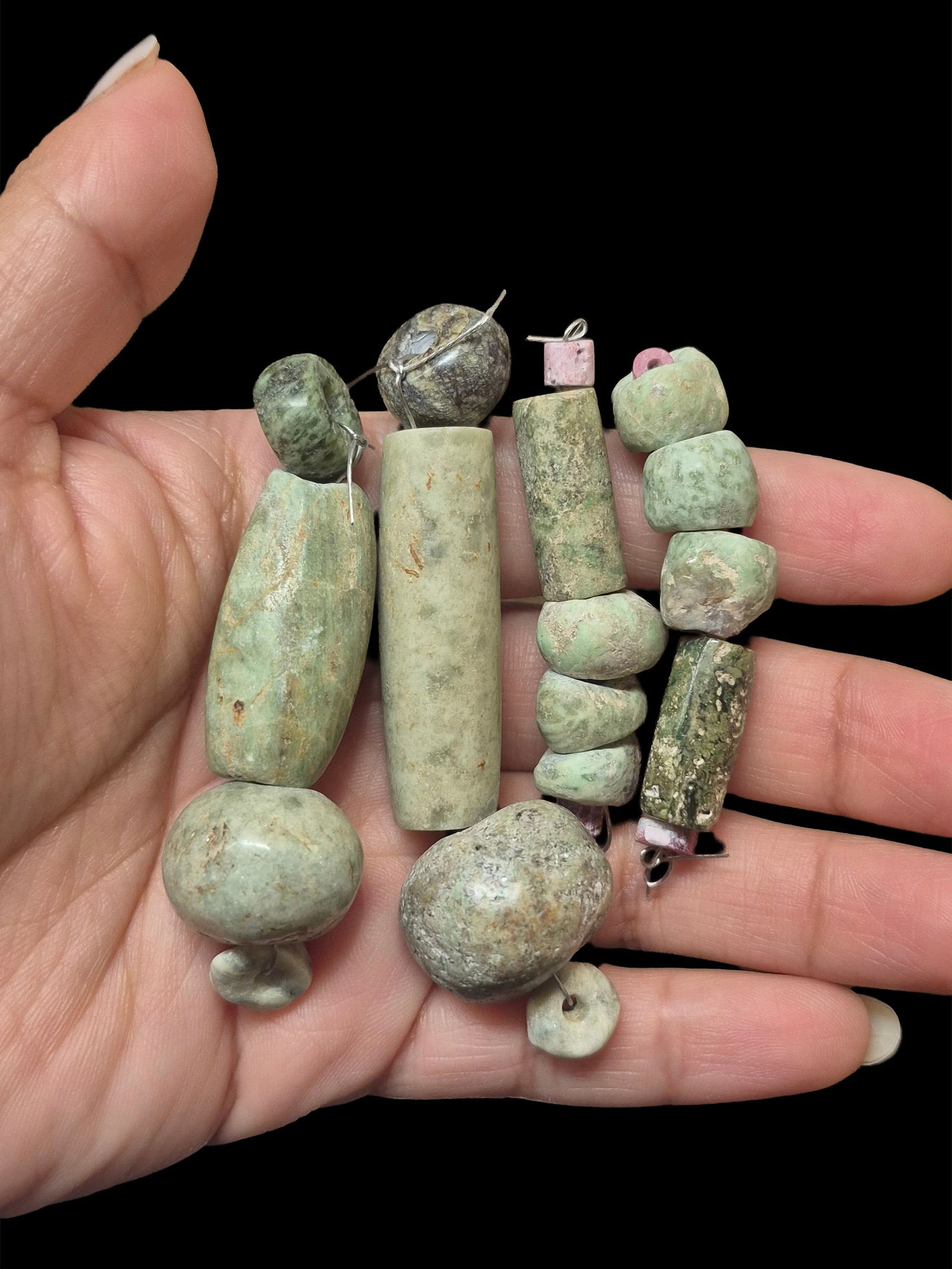 Pre-Columbian Assorted Jadiete Jade Beads: 2.75"x.75" Pre-Columbian Assorted Jadiete Jade Beads, High Polish Spacer Beads, Mesoamerica 550-900 CE, Size Varies from 2" - 2.75"