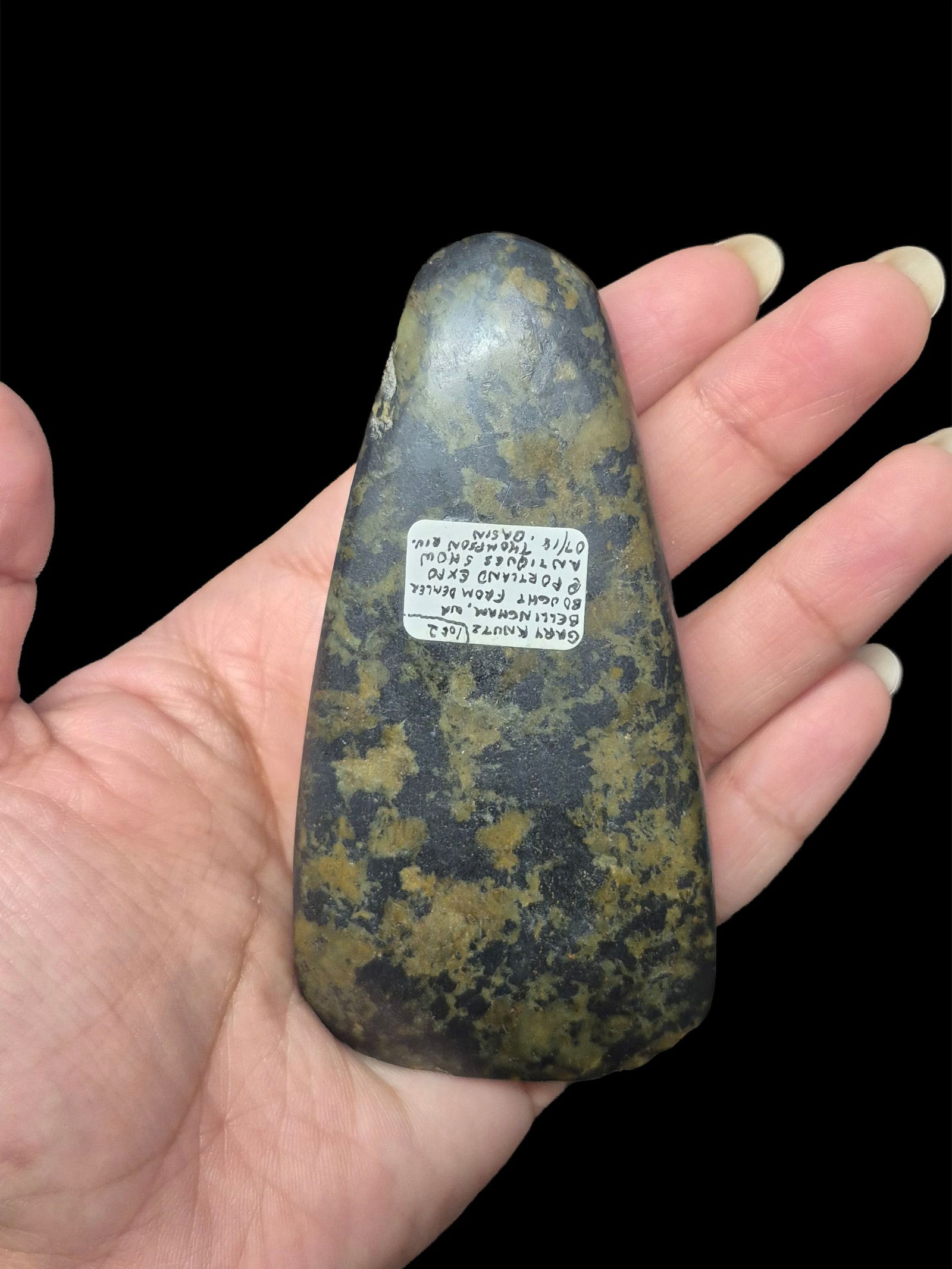 Ancient Native American Hand Held Axe, Gary Kuntz Collection: 3.75"x1 7/8" Ancient Native American Hand Held Axe, Gary Kuntz Collection, Thompson River Basin