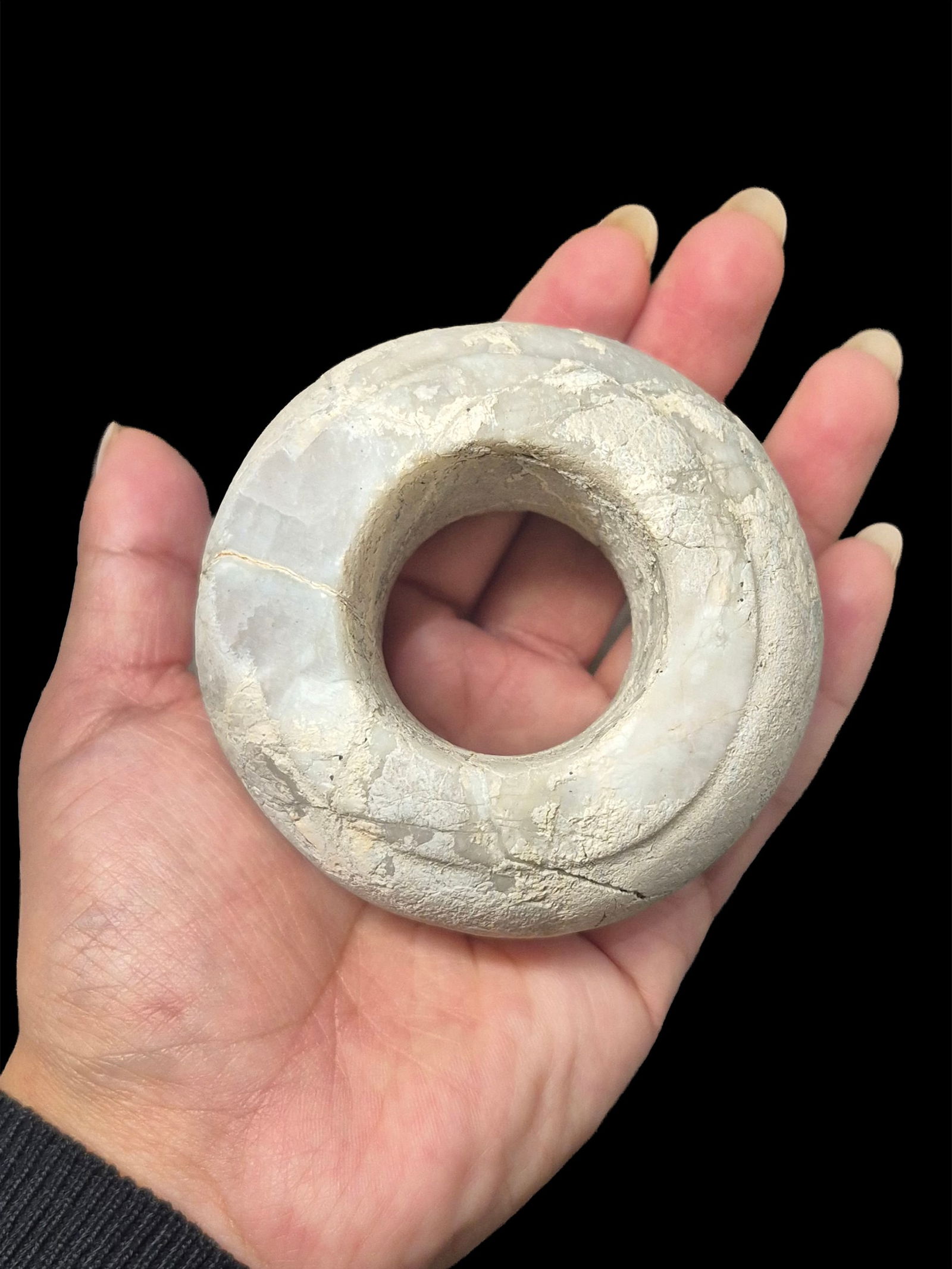Pre-Columbian Costa Rican Stone Mace Head: 2 7/8"x2" Pre-Columbian Costa Rican Stone Mace Head,Heavy Calcification, Nicoya Costa Rica 300-900 CE