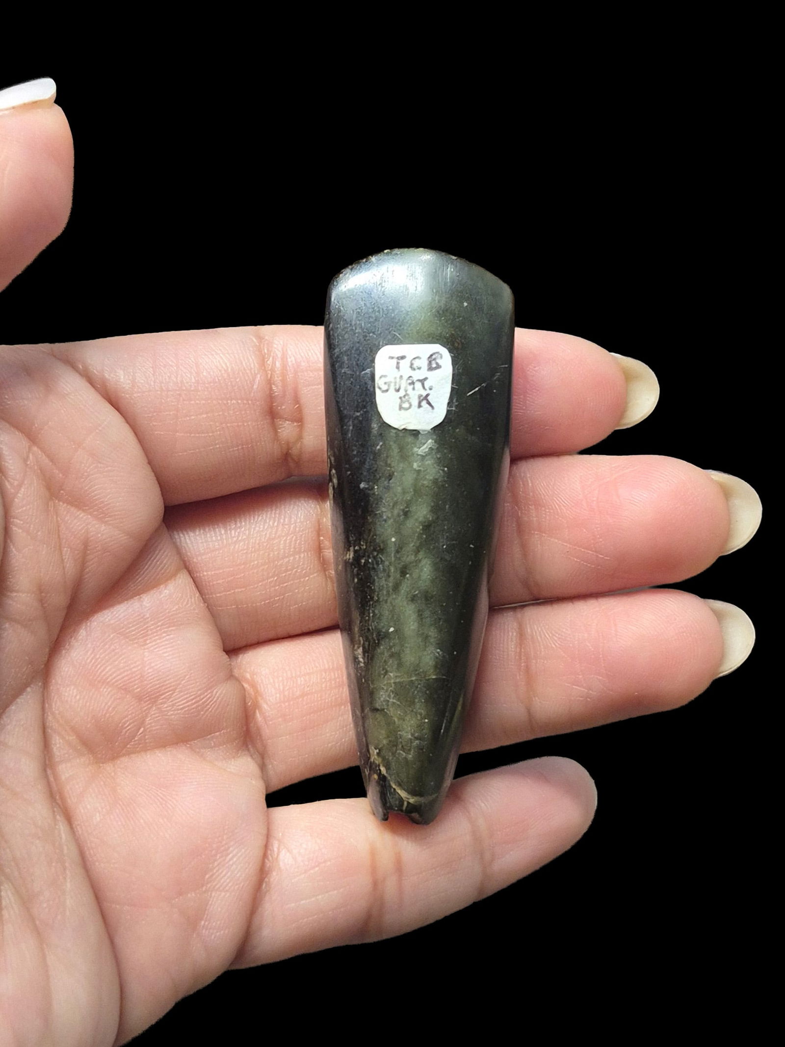 Pre-Columbian Mayan Green Jade Ceremonial Celt: .9"x2.4" Pre-Columbian Mayan Green Jade Ceremonial Celt, Mesoamerica, 500-800 CE