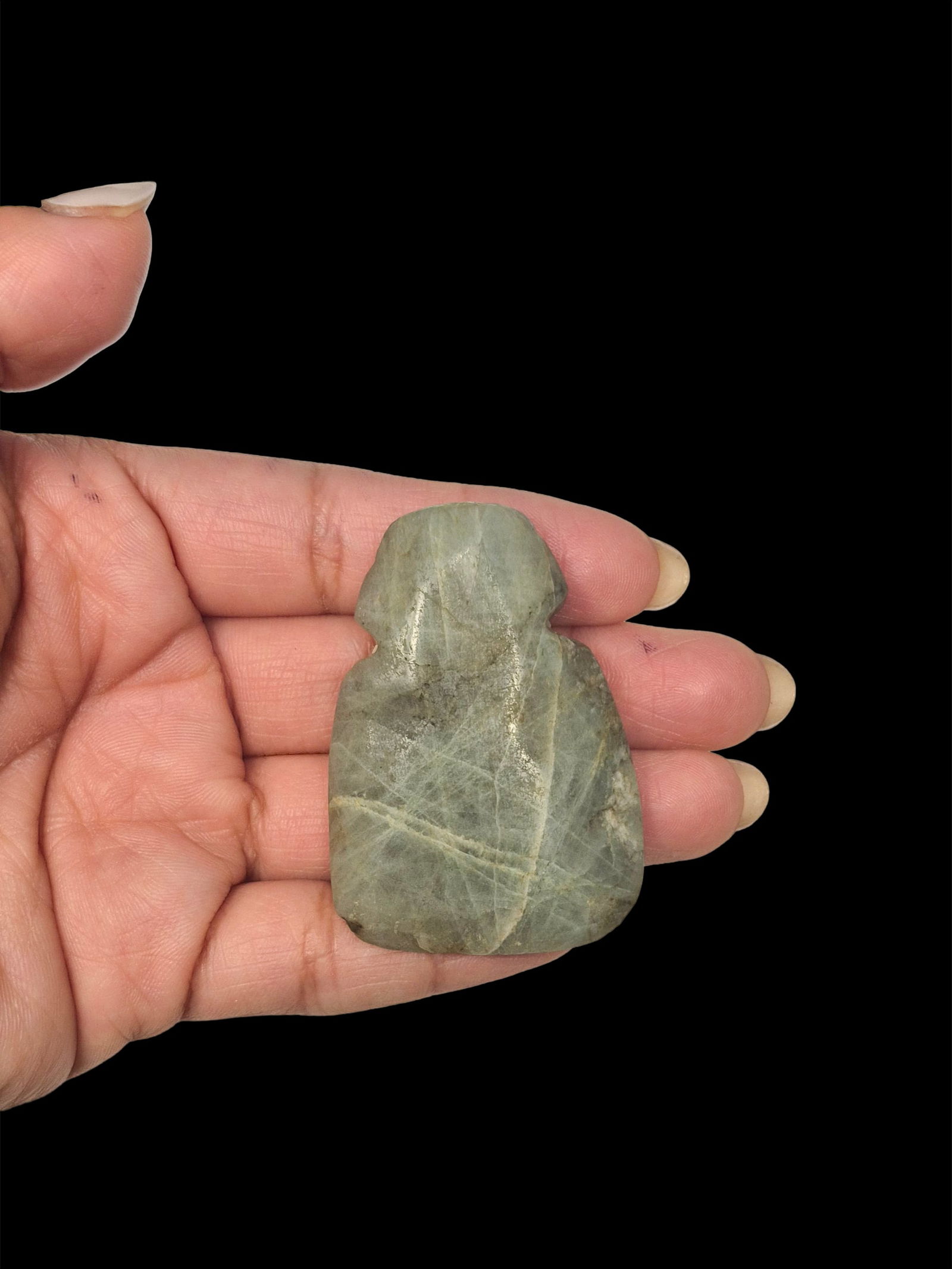 Pre-Columbian Avian Jadeite Celt, Cost Rica: 1.25"x2" Pre-Columbian Avian Celt, Jadeite Jade, Translucent Jade, Nicoya Costa Rica, 500-900 CE