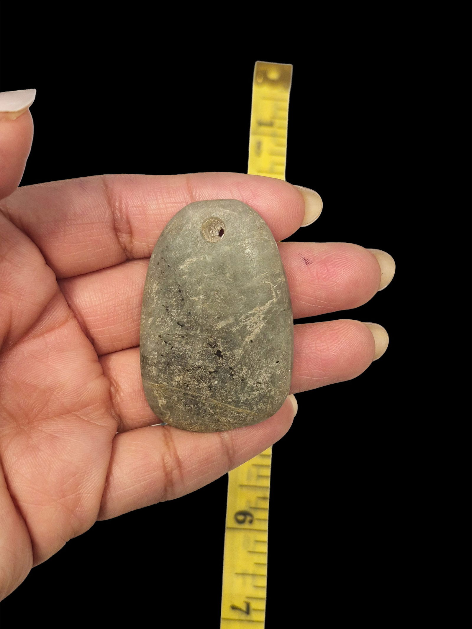 Pre-Columbian Jade Celt Pendant: 1.25"x1 7/8" Pre-Columbian Jade Celt Pendant, Translucent, Mesoamerica, 500-900 CE