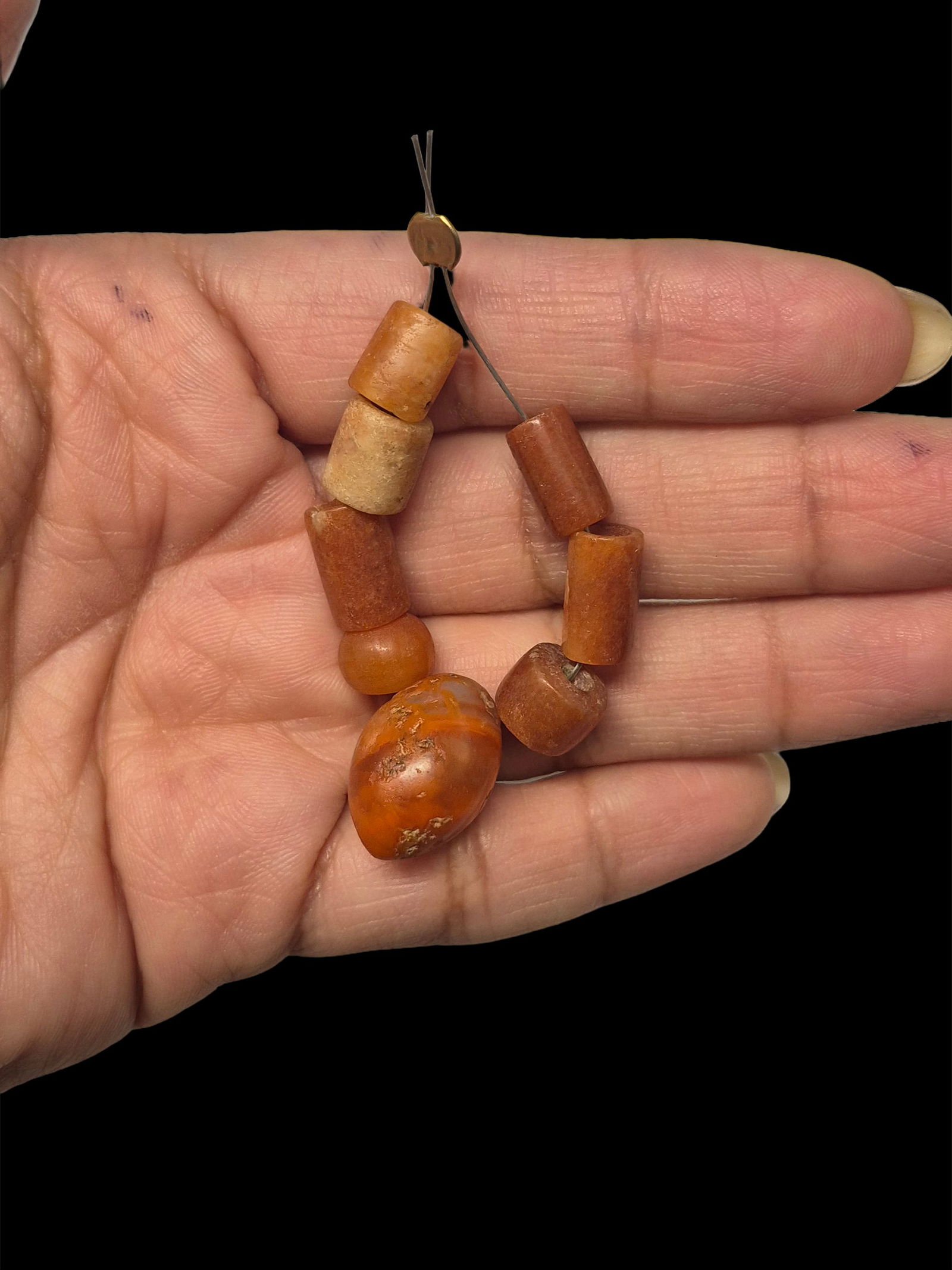 Pre-Columbian Tairona Jasper Beads: 3.5" Pre-Columbian Tairona Culture Beads, Carved Jasper Beads, Colombia, 800-1200 C.E., Strand Length 3.5"