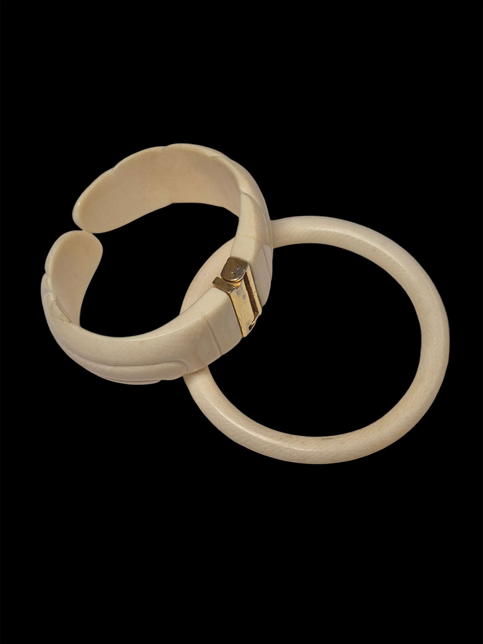 Antique Bangle Bracelet Set, Pair of 2: 2 3/4" and 3" Antique Bangle Bracelet Set, Solid Bangle Bracelet, Cuff Bracelet with Decorative Hinge