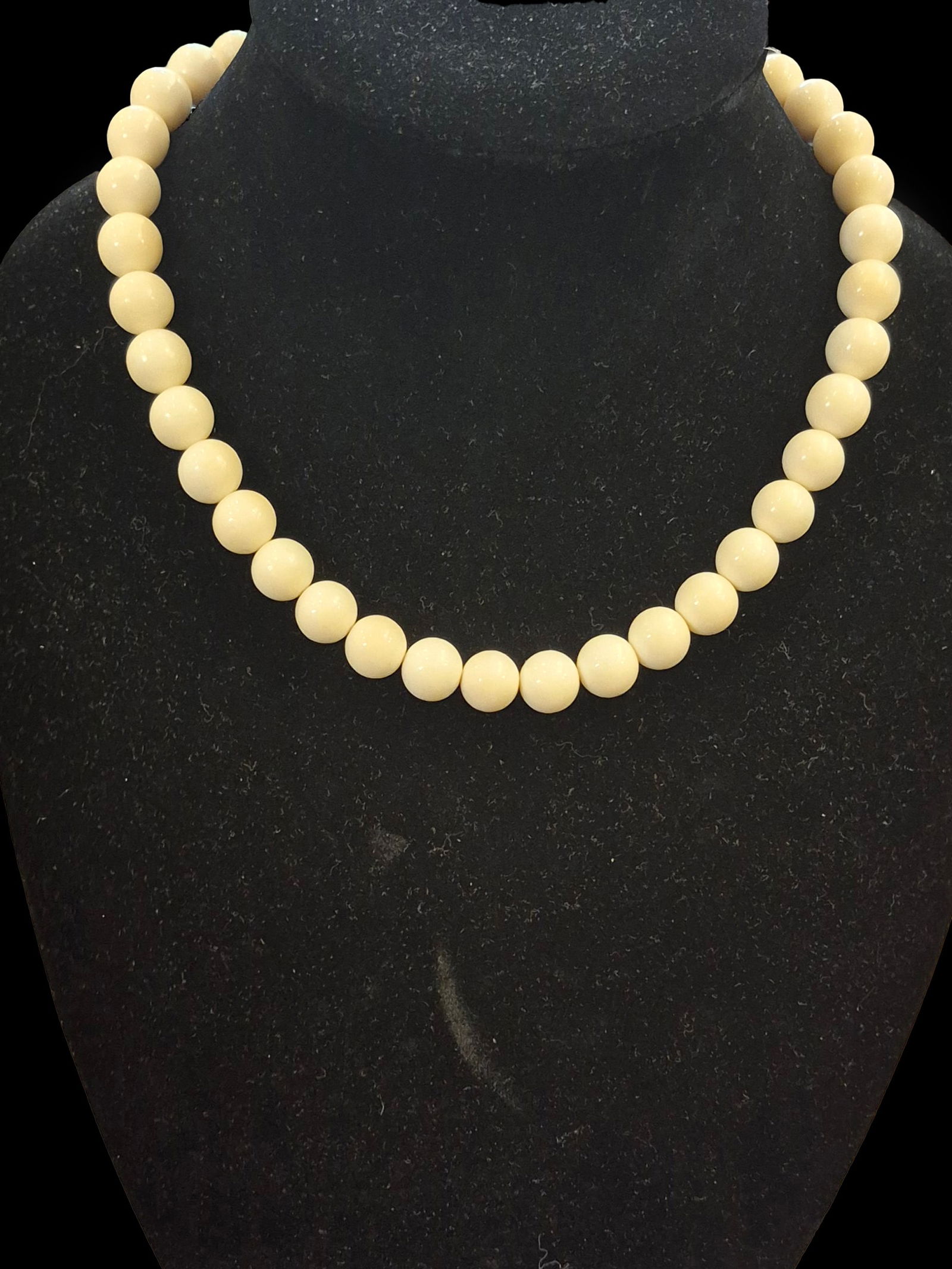 Antique Round Beaded Necklace: 18" Antique Round Beaded Necklace, Hand Knotted, Screw Closure Clasp, 18" Strand Length