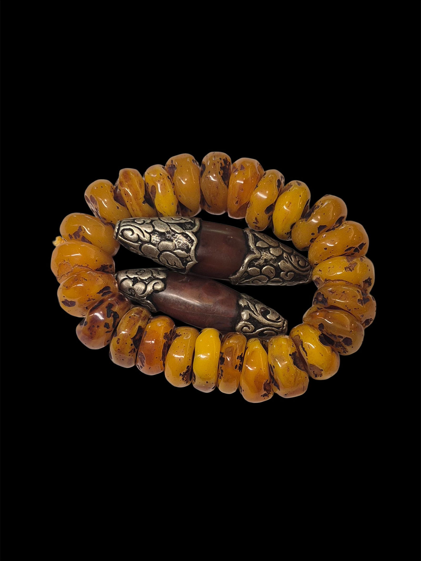 Yellow Beaswax Abacus Bracelet and Vintage Tibetan Carnelian Amulet Beads (1 of 5)