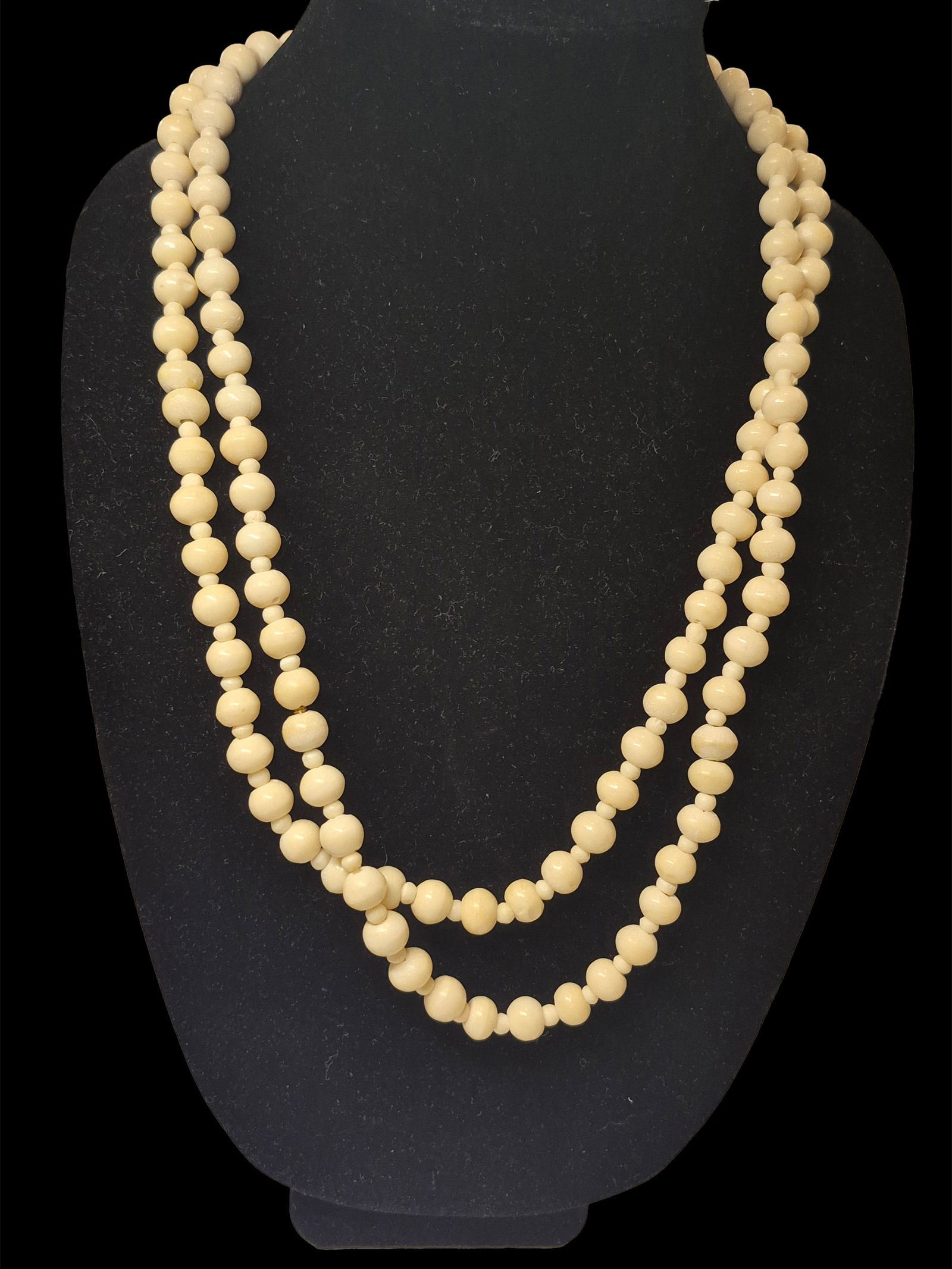 Antique Carved Beaded Necklace, Screw Clasp: 26" Antique Carved Beaded Necklace, Screw Clasp, 26" Drop Length, Some Signs of Patina