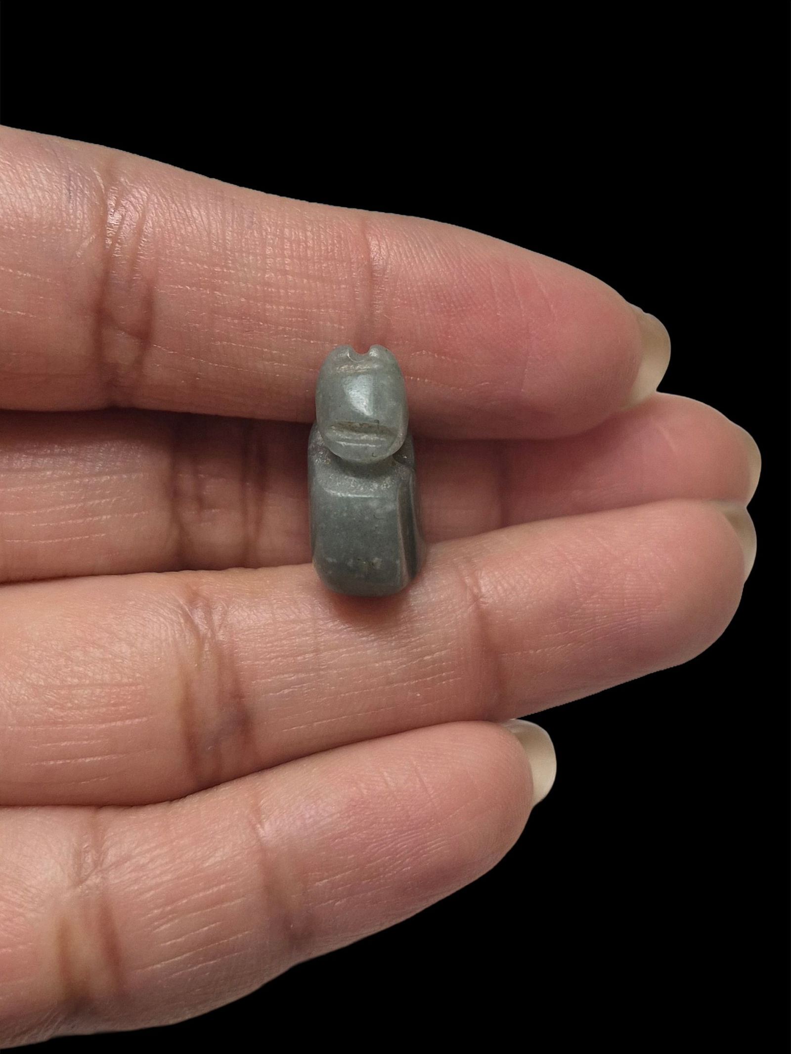 Pre-Columbian Mayan Blue Jade Avian Pendant: .6"x.7" Pre-Columbian Mayan Blue Jade Avian Pendant, Translucent Blue Jade, Carved Avian Pendant with Crested Head, Mesoamerica 300-800 CE