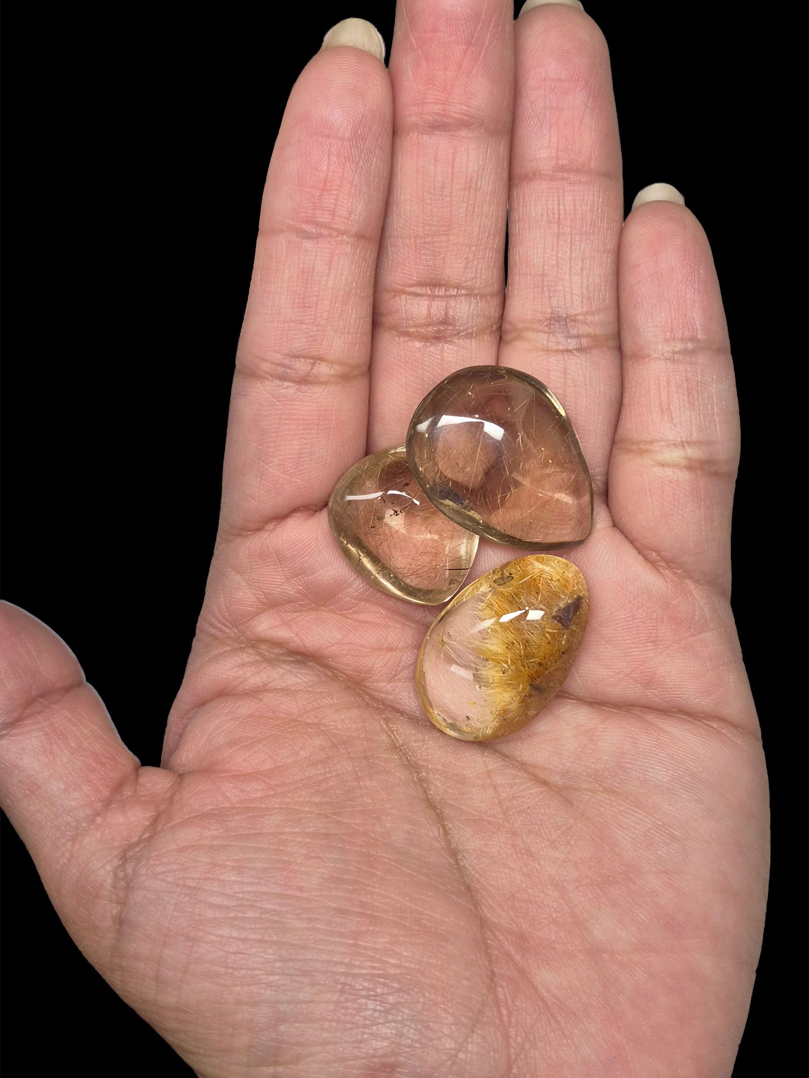 Rutilated Golden Quartz Teardrop Cabochons: 1" Rutilated Golden Quartz Teardrop Cabochons, Set of 3 Stones, Size Range .5"-1"