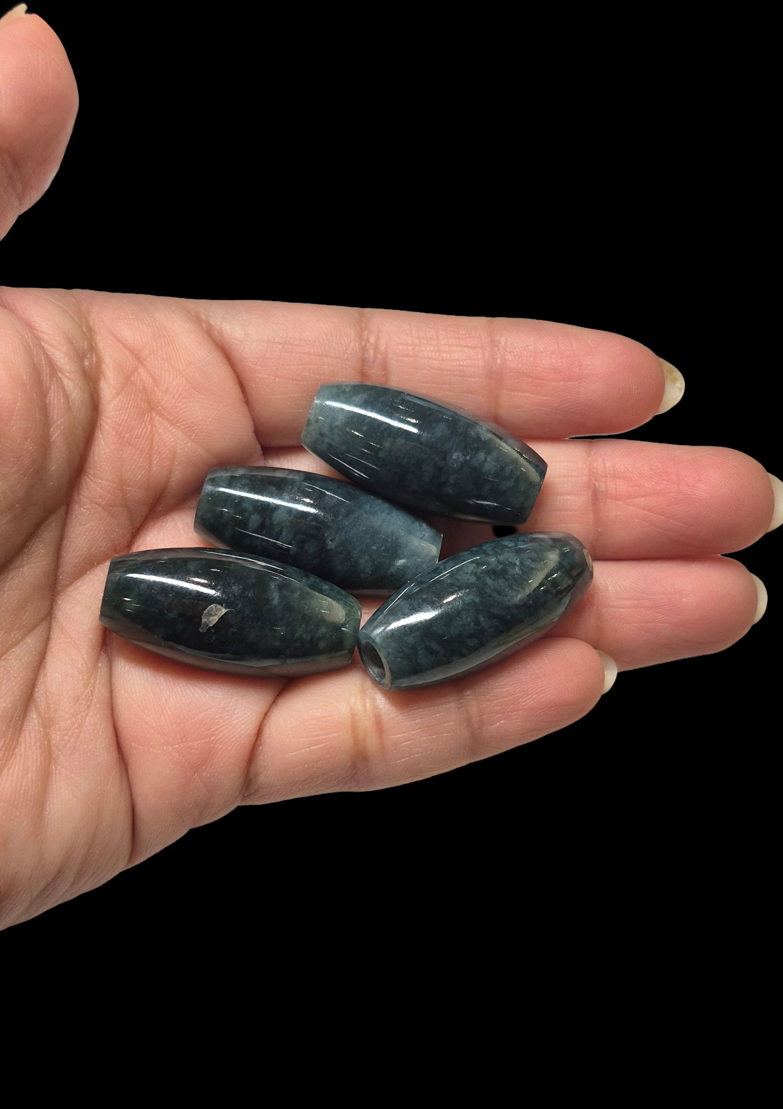 Pre-Columbian Style Jadeite Blue Jade Tube Beads: 1.25" x .5" Pre-Columbian Style Jadeite Blue Jade Tube Beads, Translucent High Polish Jade Beads, Montauga River Valley Guatemala